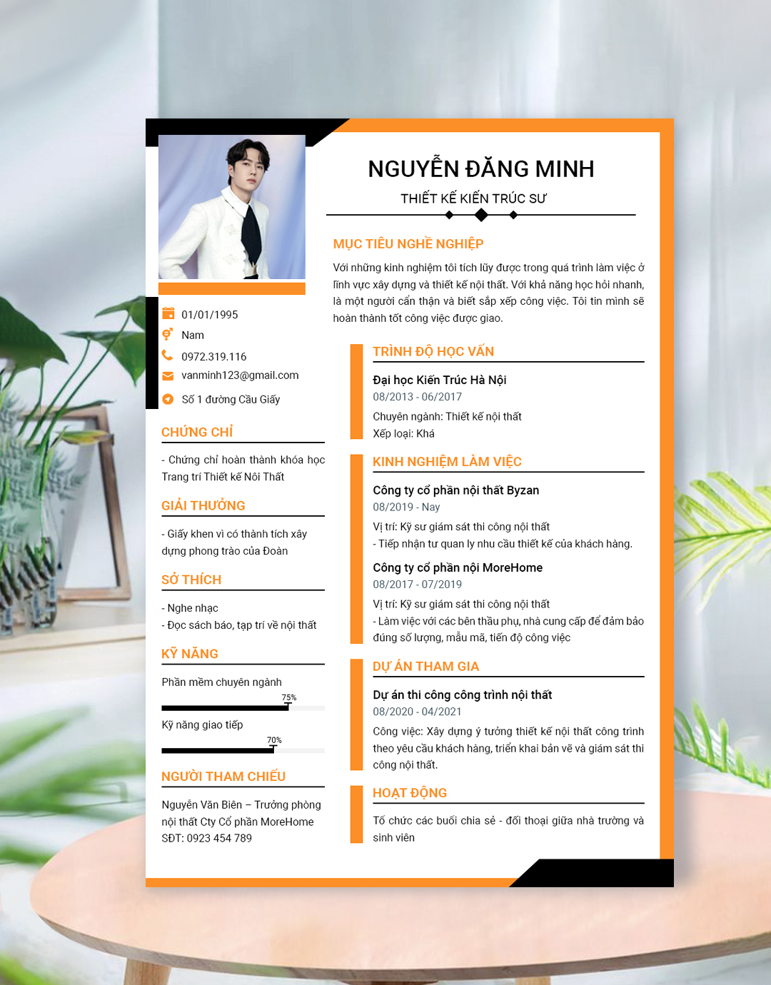 CV kiến trúc nội thất 12a