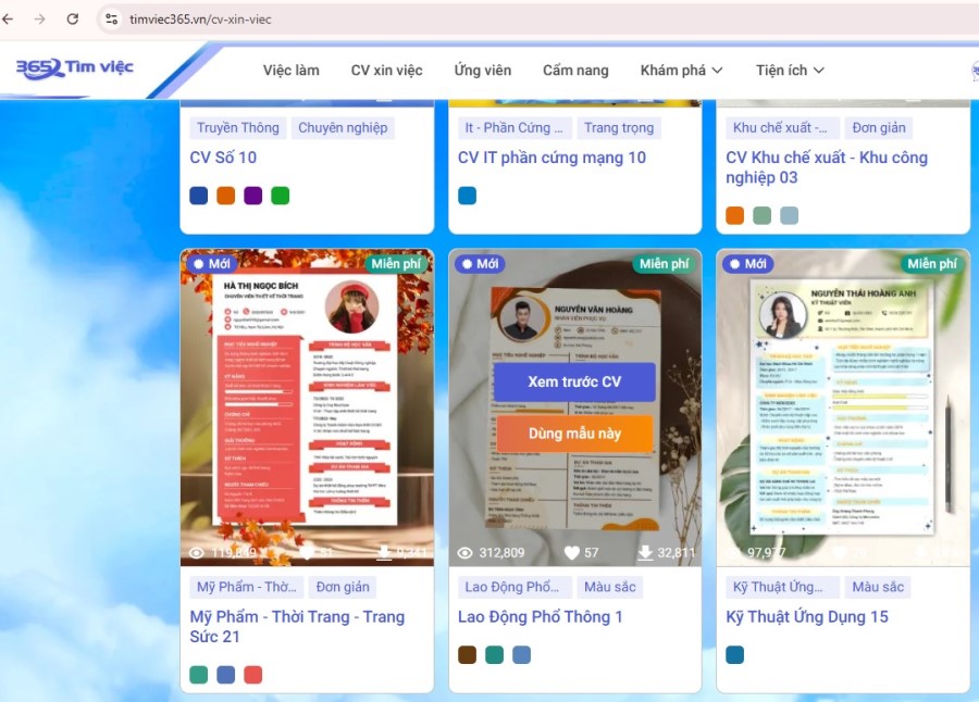 Mẫu CV chuyên nghiệp tại Timviec365