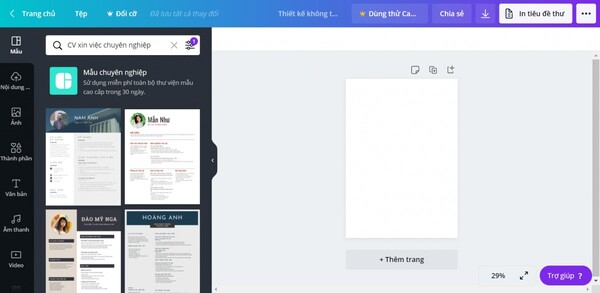 Cách tạo CV trên Canva