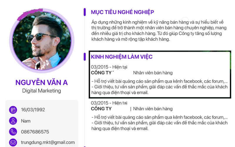 Ví dụ về cách trình bày kinh nghiệm hiệu quả