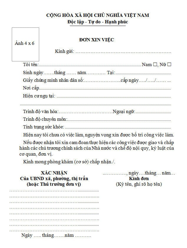 Mẫu đơn ứng tuyển chung cho mọi ngành nghề (file Word)