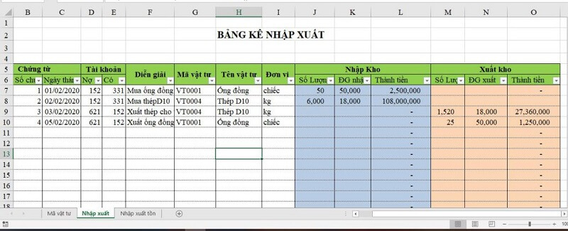 Quản lý vật tư xây dựng bằng excel quản lý nhập xuất kho